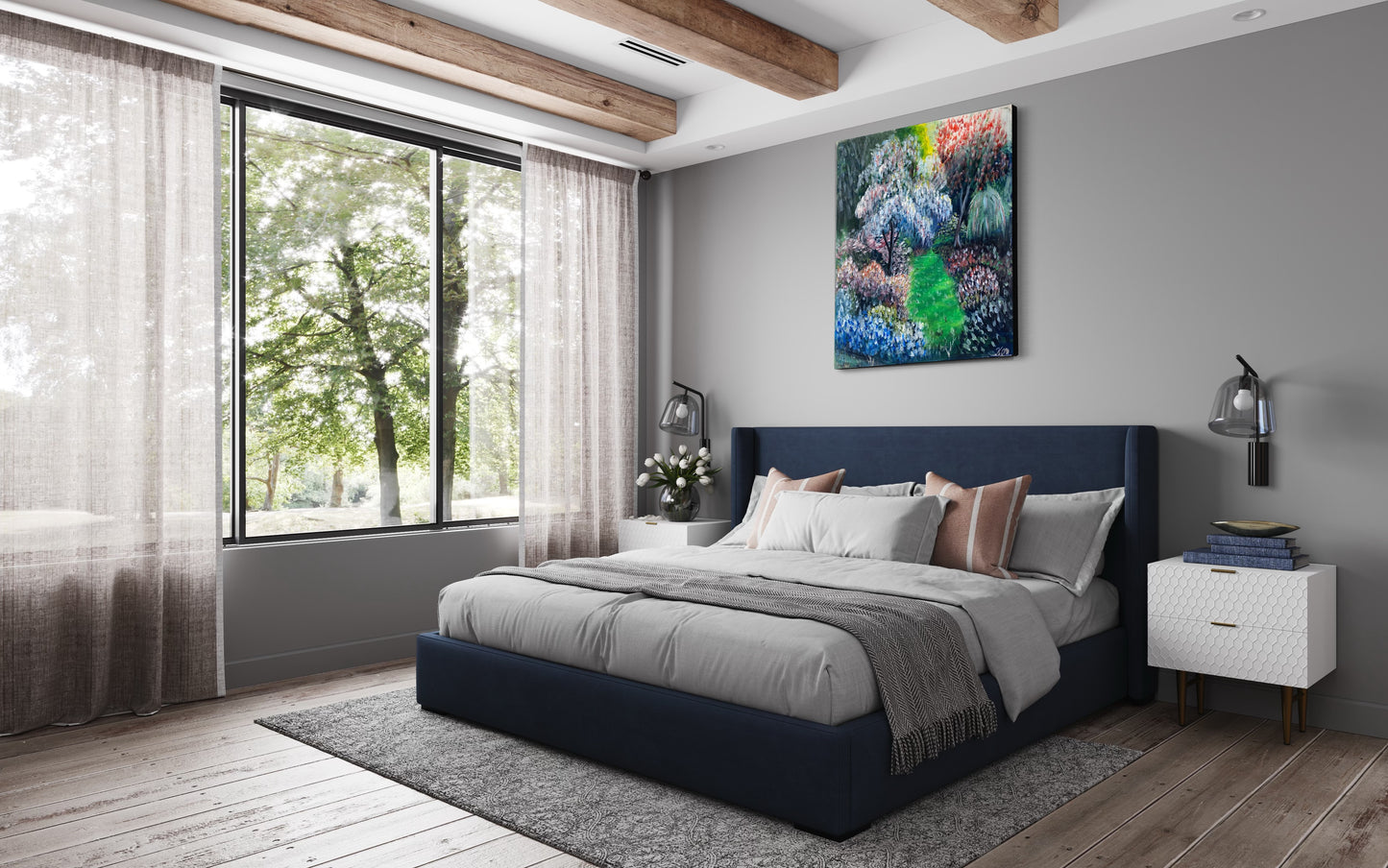 Tableau décoratif contemporain – Le Chemin Intérieur vert, tableau UNIQUE !